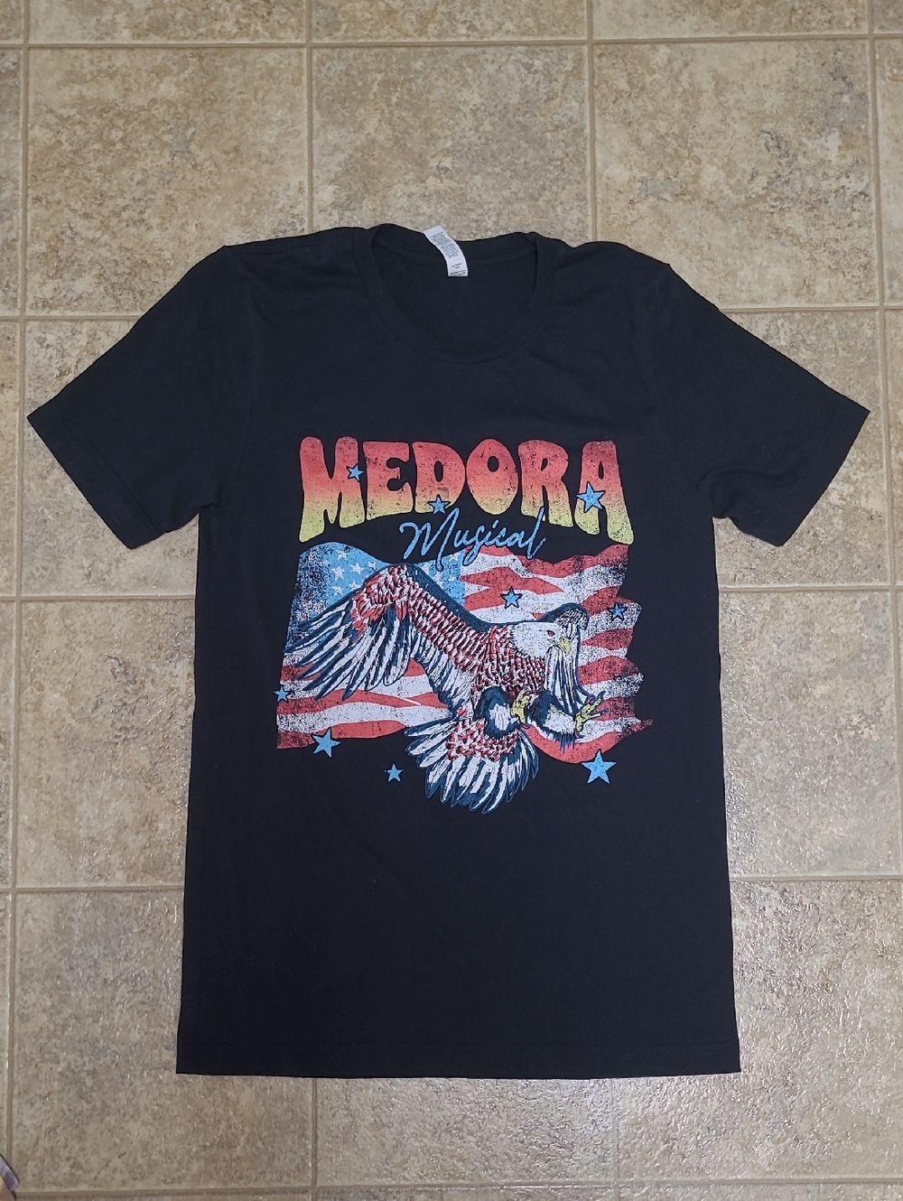 Bella Canvas Medora Musical Black Crewneck Tee Size Small